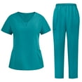 thumbnail image 1 of Xfvqtps Scrubs Set for Women V-Neck Pocket Solid Color Stretch Scrub Top and Elastic Waist Jogger Pants Soft Nursing Uniform Set Short Sleeve Working Uniform Set Sky Blue, 1 of 4
