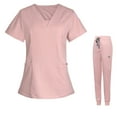 thumbnail image 1 of Xfvqtps Scrubs Set for Women V-Neck Stretch Scrub Top and Drawstring Jogger Pants with 7 Pockets Anti Wrinkle Soft Nursing Uniform Set Short Sleeve Protective Work Clothes Shirt Set Pink, 1 of 5