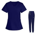 thumbnail image 1 of Xfvqtps Scrubs Set for Women V-Neck Stretch Scrub Top and Drawstring Jogger Pants with 7 Pockets Anti Wrinkle Soft Nursing Uniform Set Short Sleeve Working Uniform Shirt Set Dark Blue, 1 of 5