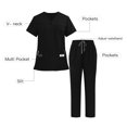 thumbnail image 1 of Xfvqtps Scrubs Set for Women V-Neck Stretch Scrub Top and Elastic Waist Jogger Pants with Multi-Pocket Anti Wrinkle Soft Nursing Uniform Set Short Sleeve Working Uniform Set Black, 1 of 9