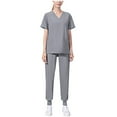 thumbnail image 1 of Xfvqtps Scrubs Set for Women V-Neck Stretch Scrub Top and Elastic Waist Jogger Pants with Multi Pockets Anti Wrinkle Soft Nursing Uniform Set Short Sleeve Working Uniform Set Gray, 1 of 4