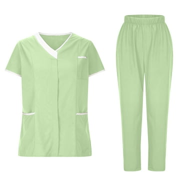 Xfvqtps Scrubs Set for Women V-Neck Stretch Scrub Top and Elastic Waist Pants with Multi Pockets Anti Wrinkle Soft Nursing Uniform Set Clinic Carer Tunic Uniform Set Mint Green