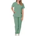 thumbnail image 1 of Xfvqtps Scrubs for Women Scrub Tops Drawstring Jogger Pants Set Solid Color Drawstring Pants Protective Suit Short Sleeve V-Neck Shirts with Pocket Green, 1 of 5
