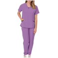 thumbnail image 1 of Xfvqtps Scrubs for Women Scrub Tops Drawstring Jogger Pants Set Solid Color Drawstring Pants Protective Suit Short Sleeve V-Neck Shirts with Pocket Purple, 1 of 5