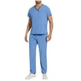 thumbnail image 1 of Xfvqtps Scrubs for Men Scrub Tops Drawstring Scrub Pants Set Solid Color V-neck Short Sleeve Shirt Elastic Waist Pants with Pocket Sky Blue, 1 of 9