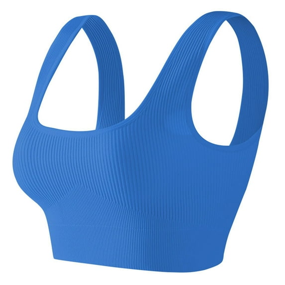 Xfvqtps Seamless Sports Bras for Women Square Neck Crop Tank Ribbed Knit Soft Low Back Cropped Tops Blue