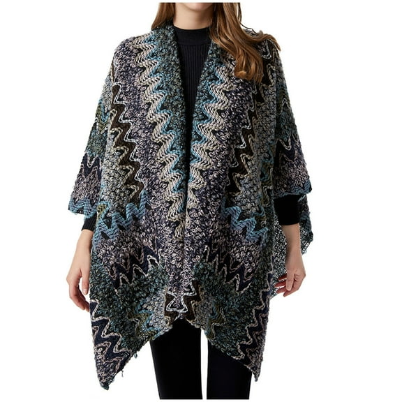 Xfvqtps Shawl Wrap for Women Mixed Color Hollow Out Bohemian Style Casual Travel Scarf Wrap Cape Fashion Shoulder Tops Fall Winter Shawl Gray