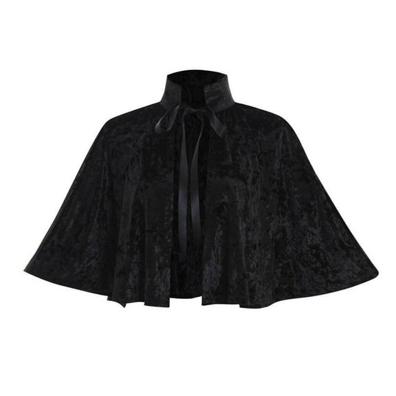 Xfvqtps Shawl for Women Renaissance Velvet Cape Wraps Lace Gothic Solid Color Cloak for Party Black