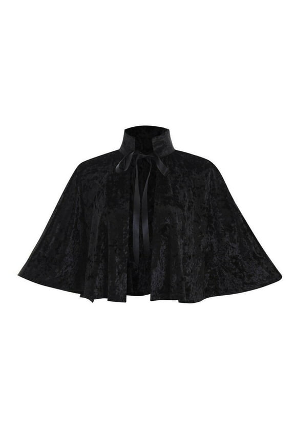 Shawl for Women Renaissance Velvet Cape Wraps Lace Gothic Solid Color Cloak for Party Black