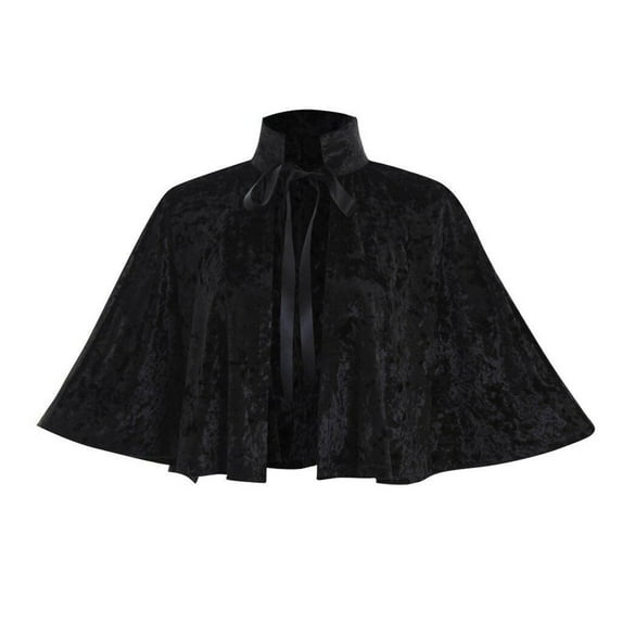 Xfvqtps Shawl for Women Renaissance Velvet Cape Wraps Lace Gothic Solid Color Cloak for Party Black