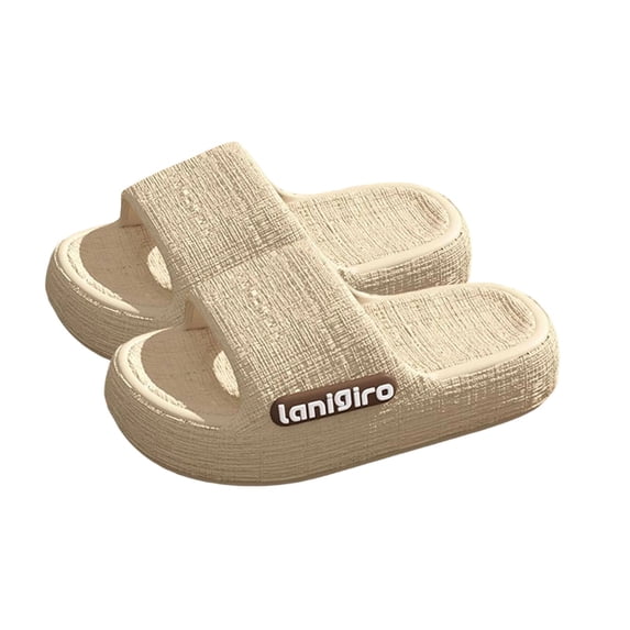 Xfvqtps Shower Shoes for Womens and Mens Slide Open Toe Thick Soft Sole Lightweight Non Slip Solid Color Side Letter Label Indoor Beach EVA Slipper Beige