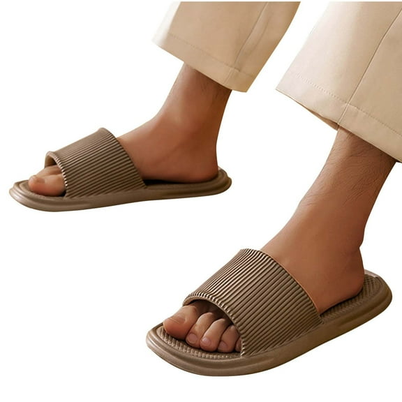Xfvqtps Shower Shoes for Mens and Womens Non Slip Quick Drying Lightweight Open Toe Bathroom House EVA Slipper Coffee