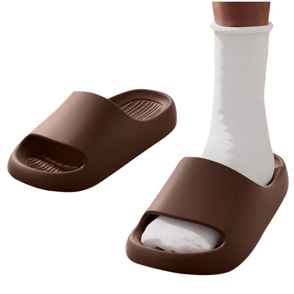 Xfvqtps Shower Shoes for Mens and Womens Plus Size Thick Sole Stripe Solid Color Non Slip Soft Cushioned House Bathroom EVA Slides Slippers Brown