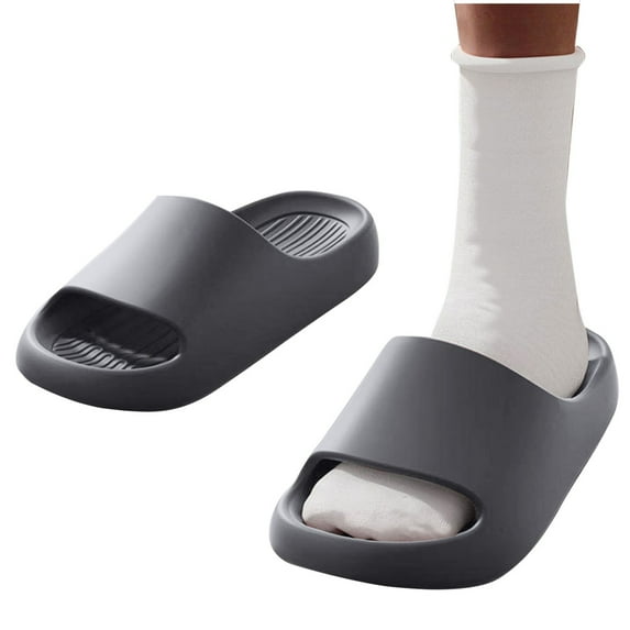 Xfvqtps Shower Shoes for Mens and Womens Plus Size Thick Sole Stripe Solid Color Non Slip Soft Cushioned House Bathroom EVA Slides Slippers Gray