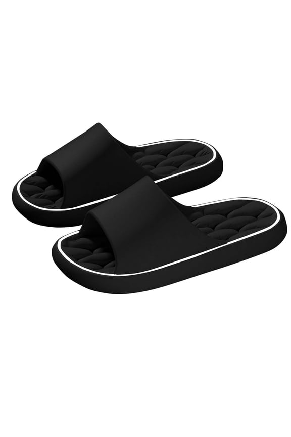 Xfvqtps Shower Shoes for Womens Slide Open Toe Thick Soft Sole Solid Color Indoor Beach PVC Slipper Black