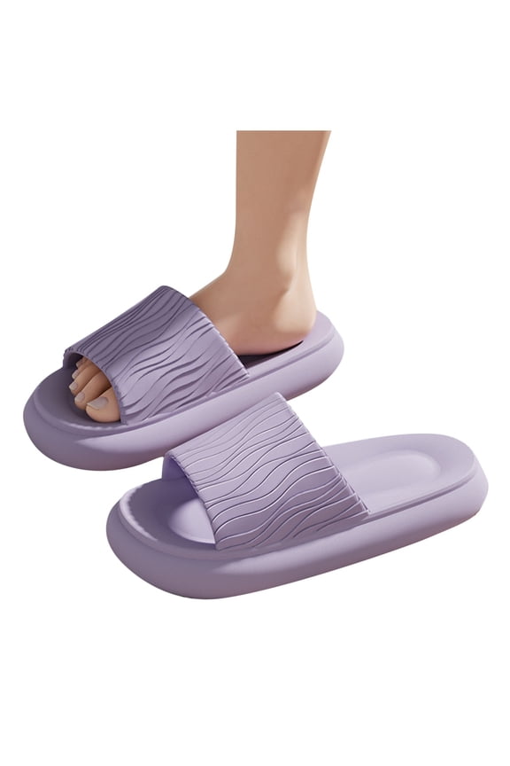 Shower Shoes for Womens Thick Sole Wave Lines Solid Color Non Slip Soft Cushioned House Bathroom EVA Slides Slippers Purple