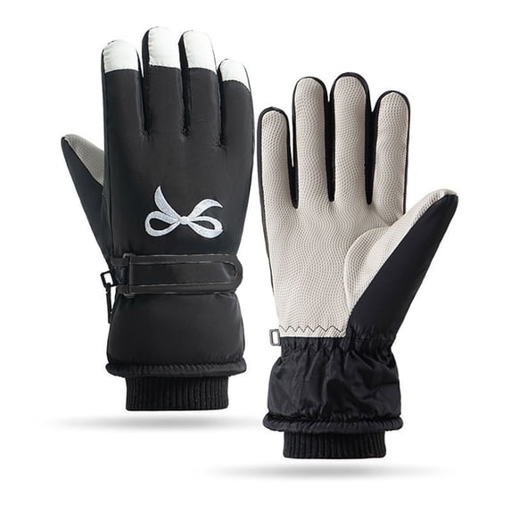 Xfvqtps Ski Gloves for Women Winter Gloves Non Slip Touch Screen Bow Embroidery Adjustable Anti Loss Buckle Plush Lined Thick Warm Waterproof Windproof Outdoor Winter Gloves Black
