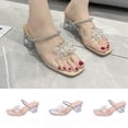 thumbnail image 1 of Xfvqtps Slide Sandals Women Clear Chunky Block Mid Heels Crystal Transparent Straps Rhinestone Sparkling Open Toe Non Slip Breathable Summer Beach Sandals Pink, 1 of 8