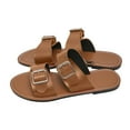 thumbnail image 1 of Xfvqtps Slide Sandals Women Flat Buckle Decoration Open Toe Non Slip Breathable Summer Beach Sandals Brown, 1 of 9