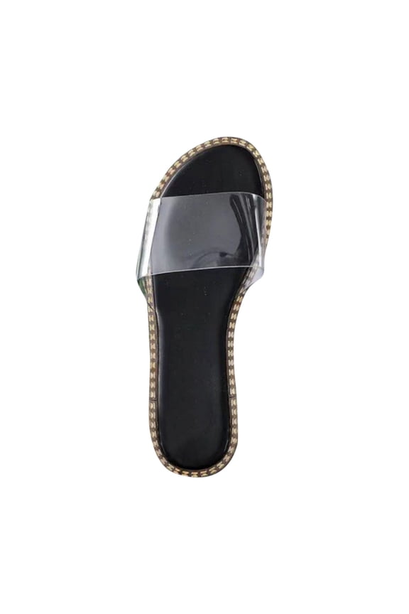 Slide Sandals Women Flat Open Toe Clear Strap Transparent Multiple Colors Non Slip Breathable Lightweight Summer Beach Sandals Black