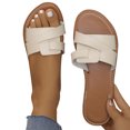 thumbnail image 1 of Xfvqtps Slide Sandals Women Flat Open Toe Leather Cross Straps Comfortable Non Slip Breathable Summer Beach Sandals Beige, 1 of 9