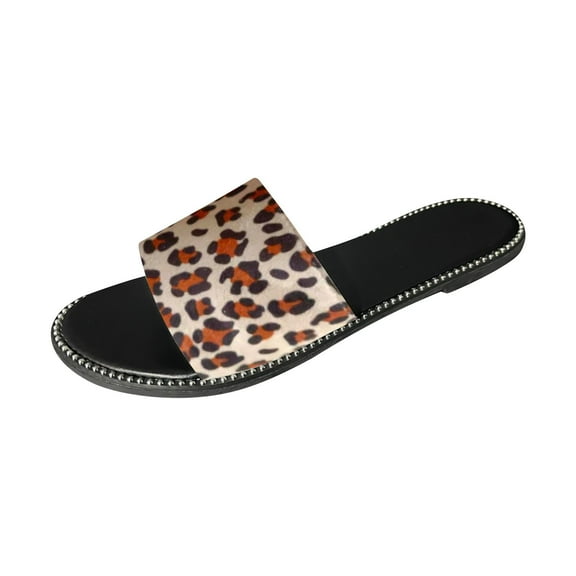 Xfvqtps Slide Sandals Women Flat Open Toe Rhinestone Edge Sparkling Non Slip Breathable Lightweight Summer Beach Sandals Brown