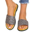 thumbnail image 1 of Xfvqtps Slide Sandals Women Flat Open Toe Sequin Strap Sparkly Metallic Color Non Slip Breathable Lightweight Summer Beach Sandals Yellow, 1 of 9