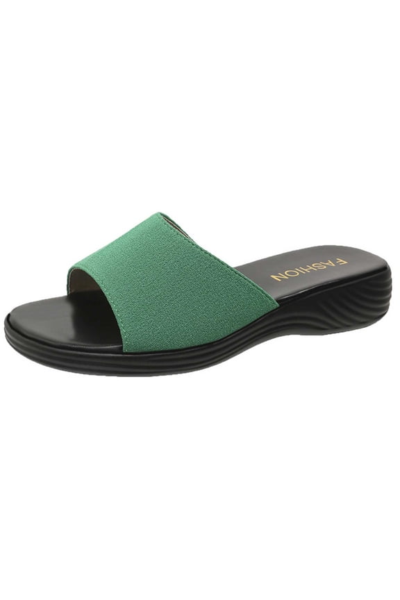 Slide Sandals Women Micro Wedge Low Heel Open Toe Suede Soft Sole Comfortable Non Slip Breathable Summer Beach Sandals Green