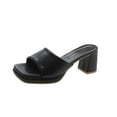 thumbnail image 1 of Xfvqtps Slide Sandals Women Chunky Block High Heels Open Square Toe Leather Non Slip Breathable Lightweight Summer Beach Heeled Sandals Black, 1 of 5