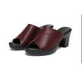 thumbnail image 1 of Xfvqtps Slide Sandals Women Chunky Block High Heels Peep Toe Leather Non Slip Breathable Lightweight Summer Beach Heeled Sandals Wine, 1 of 4