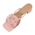 thumbnail image 1 of Xfvqtps Slide Sandals for Women Block Heel Open Square Toe Flower Lace Summer Heeled Sandals Pink, 1 of 6