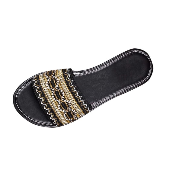 Xfvqtps Slide Sandals for Women Flat Boho Single Strap Open Toe Non Slip Beach Summer Slides Slippers Black