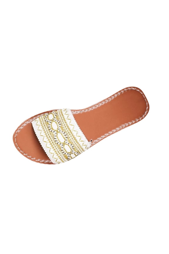 Slide Sandals for Women Flat Boho Single Strap Open Toe Non Slip Beach Summer Slides Slippers White