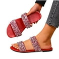 thumbnail image 1 of Xfvqtps Slide Sandals for Women Flat Double Straps Sequin Open Toe Non Slip Beach Summer Slides Slippers Red, 1 of 9