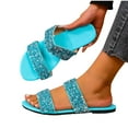 thumbnail image 1 of Xfvqtps Slide Sandals for Women Flat Double Straps Sequin Open Toe Non Slip Beach Summer Slides Slippers Sky Blue, 1 of 9
