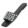 thumbnail image 1 of Xfvqtps Slide Sandals for Women Flat Pearl Embellished Slip on Slippers Faux Leather Casual Outdoor Spring Summer Shoes, 1 of 9