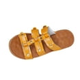 thumbnail image 1 of Xfvqtps Slide Sandals for Women Flat Sole Three Straps Ring Open Toe Leather Non Slip Summer Sandals Yellow, 1 of 9