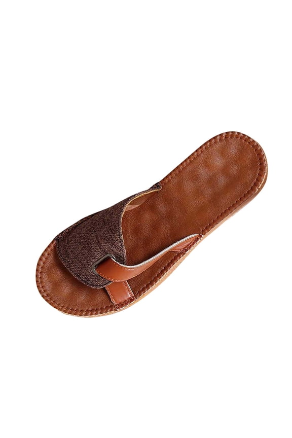 Slide Sandals for Women Flat Split Joint Side Cutout Retro Soft Sole Non Slip Comfortable Outdoor Summer Sandals Brown