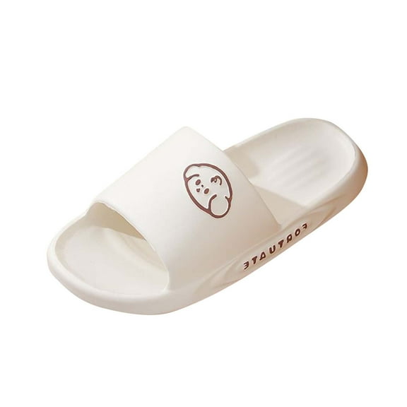 Xfvqtps Slide Sandals for Women Flat Thick Sole Open Toe Puppy Print Non Slip Bathroom EVA Shower Slippers White