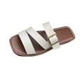 thumbnail image 1 of Xfvqtps Slide Sandals for Women Flat Three Straps Open Square Toe Buckle Decor Leather Non Slip Beach Summer Sandals White, 1 of 9