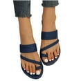 thumbnail image 1 of Xfvqtps Slide Sandals for Women Flat Toe Ring Flax Breathable Non Slip Outdoor Summer Sandals Dark Blue, 1 of 7