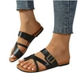 thumbnail image 1 of Xfvqtps Slide Sandals for Women Flat Toe Ring Weaving Straps Buckle Decor Non Slip Comfortable Breathable Beach Summer Sandals Black, 1 of 9