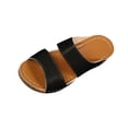 thumbnail image 1 of Xfvqtps Slide Sandals for Women Wedge Double Straps Solid Color Simplicity Open Toe Leather Beach Summer Orthopedic Sandals Black, 1 of 8