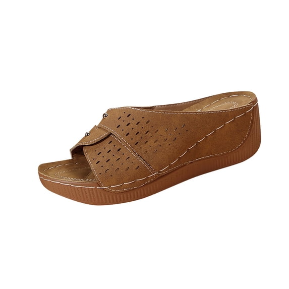 Xfvqtps Slide Sandals for Women Wedge Sandals Cross Straps Hollow out Summer Orthopedic Sandals Brown