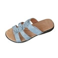 thumbnail image 1 of Xfvqtps Slide Sandals for Women Wedge Sandals Open Toe Three Straps Hook and Loop Strap Flower Decor Summer Walking Sandals Light Blue, 1 of 9