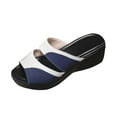 thumbnail image 1 of Xfvqtps Slide Sandals for Women Wedge Sandals Peep Toe Double Straps Color Block Leather Summer High Heel Sandals Blue, 1 of 7