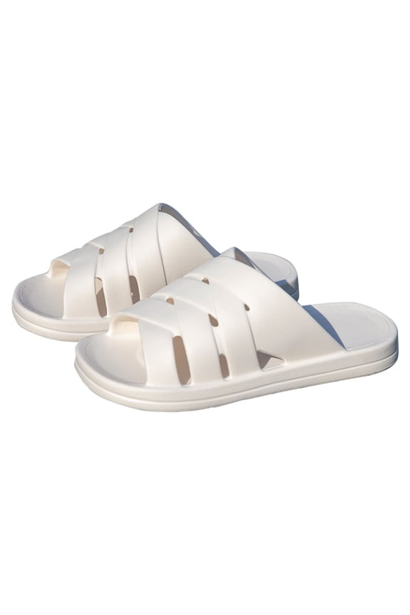 Slide for Womens EVA Sandals Cross Straps Open Toe Thick Sole Non Slip Beach Summer Slippers White