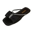 thumbnail image 1 of Xfvqtps Slide for Womens Flat Open Square Toe Rhinestone Strappy Bow Non Slip Beach Summer Sandals Black, 1 of 9