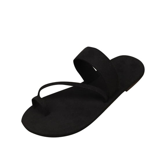 Xfvqtps Slide for Womens Flat Toe Ring Strappy Suede Non Slip Beach Summer Sandals Black