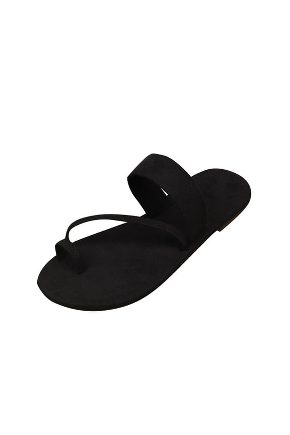 Slide for Womens Flat Toe Ring Strappy Suede Non Slip Beach Summer Sandals Black